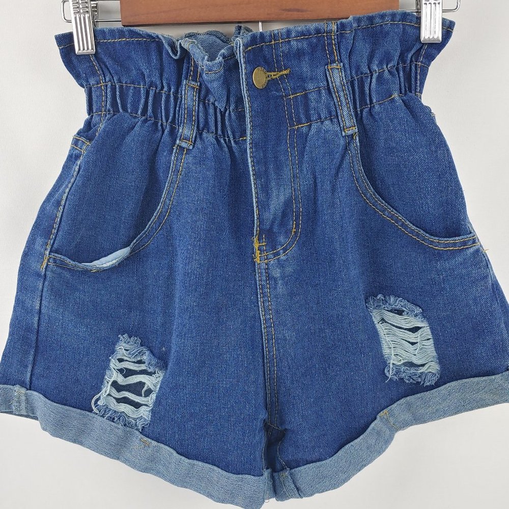 Extra High Waisted Distressed Denim Shorts size 3